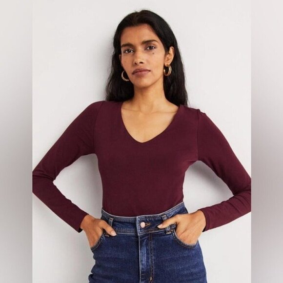 Boden Double Layer V-neck Top in Mulled Wine Purple size 20/22 jersey stretch - Picture 1 of 10